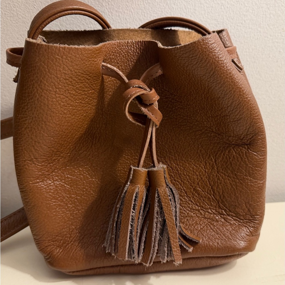 Shaffer Los Angeles Greta Bucket Bag Cross Body Brown Leather Mini